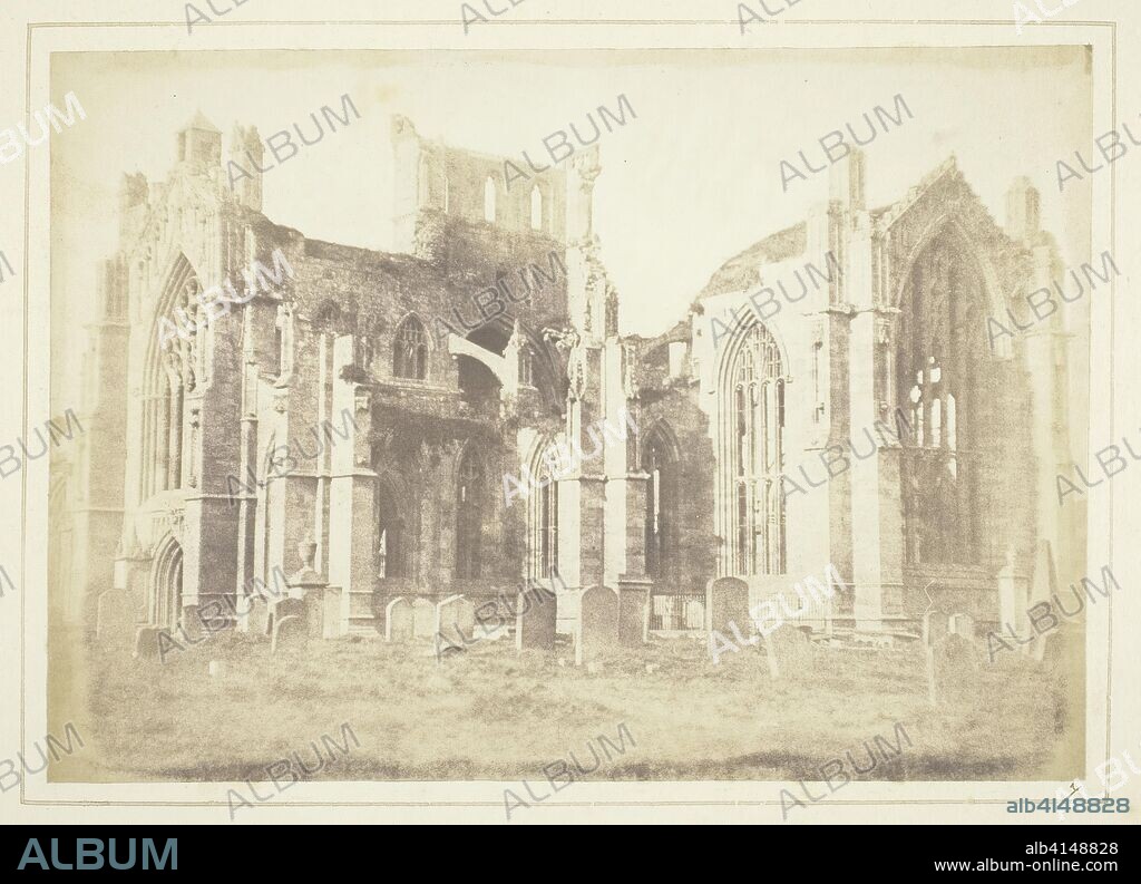 Melrose Abbey. William Henry Fox Talbot; English, 1800-1877. Date: 1844. Dimensions: 14.6 × 20.8 cm (image/paper); 24.1 × 30.5 cm (page/mount). Salted paper print, plate VII from the album "Sun Pictures in Scotland" (1845). Origin: England.