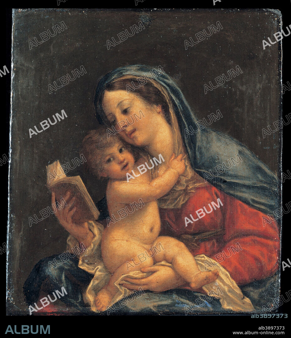 FRANCESCO ALBANI. Madonna with the Child. Date/Period: 1630. Oil on Slate. Slate. Height: 240 mm (9.44 in); Width: 200 mm (7.87 in).