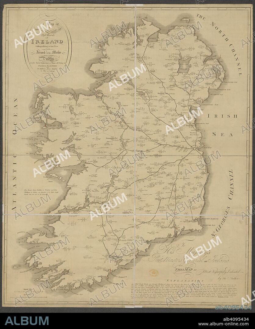 WILLIAM LARKIN. A map of the Post Roads of Ireland . A Map of the ... Post Roads of Ireland ... by W. Larkin ... British miles, 30[ = 70 mm]. [London], 1805. Source: Maps 10835.(2.). Language: English.