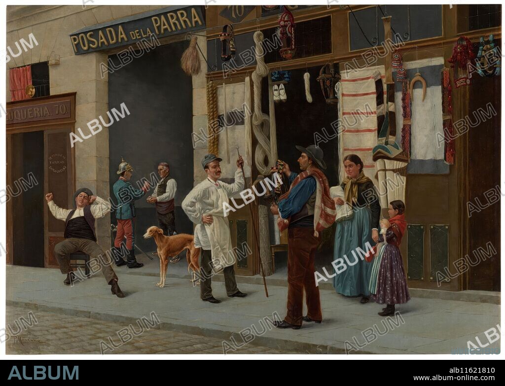 Pablo Manzano y Arellano / 'En la calle de Toledo, Madrid (Por ser para usted)'. Hacia 1900. Óleo sobre lienzo, 106,4 x 150,4 cm.