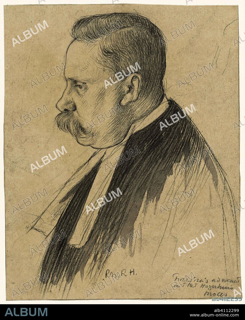 RICHARD NICOLAUS ROLAND HOLST. Troelstra's lawyer in the Upper House process. Draughtsman: Richard Roland Holst. Dating: 1878 - 1938. Measurements: h 190 mm × w 150 mm.