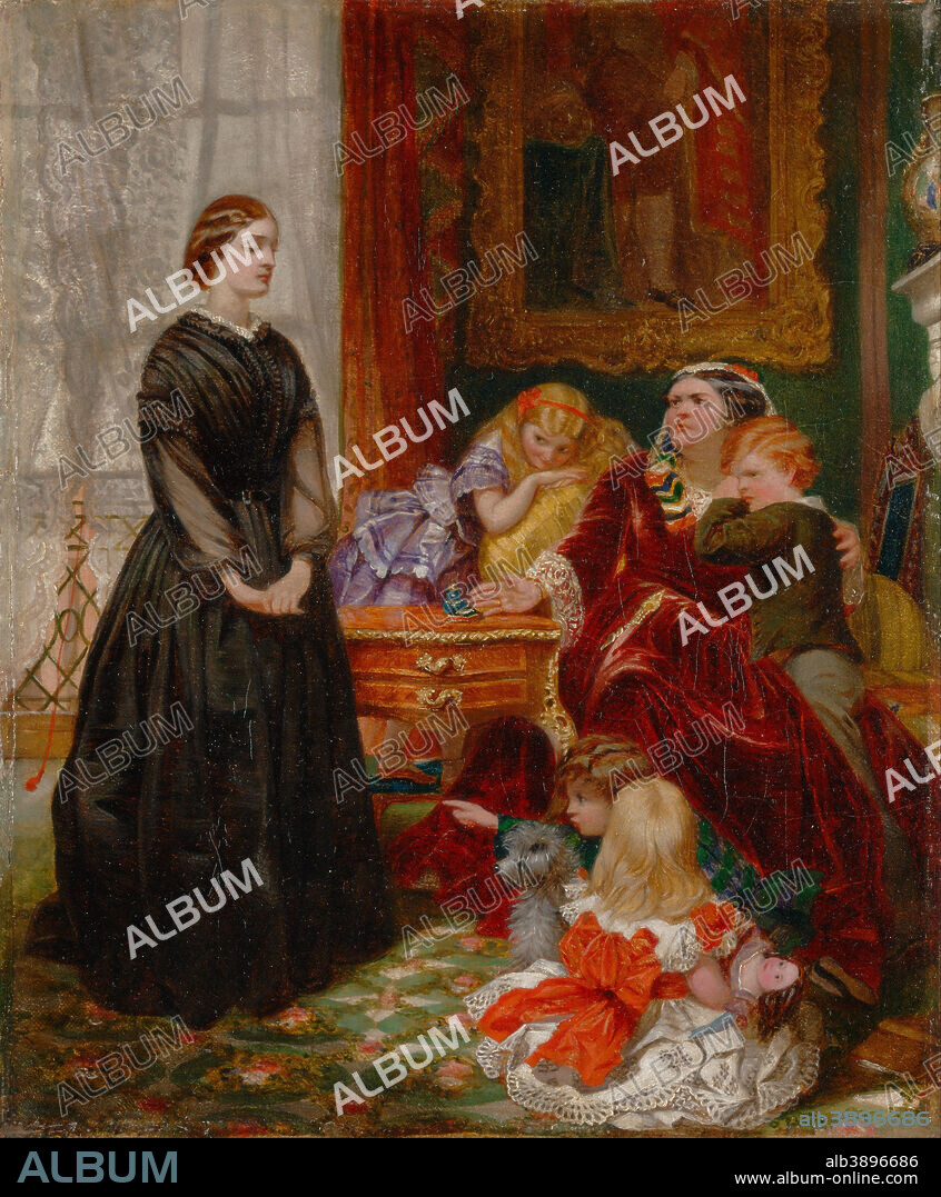 EMILY MARY OSBORN. The Governess. Date/Period: 1860. Painting. Oil on canvas. Height: 349 mm (13.74 in); Width: 292 mm (11.49 in).