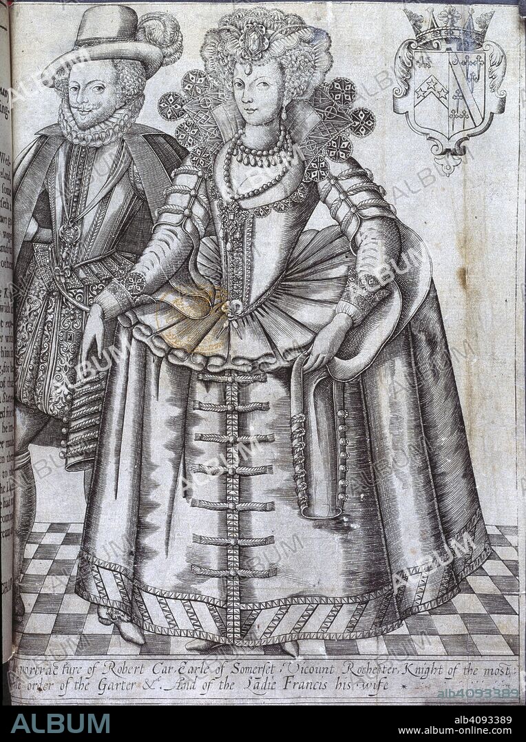 Robert Car and Ladie Francis. The narrative history of King James... for the fir. M. Sparke: London, 1651. Portrait of Robert Carr, Earl of Somerset and Lady Francis, his wife.  Image taken from The narrative history of King James. for the first fourteen years...I. The state of England at his Majesties entrance II. The proceedings touching the divorce betwixt the Lady F. Howard, and Robert, Earl of Essex Also the arraignment of Sir J. Elvis. touching the murthering of Sir T. Overbury III. A declaration of his Majesties revenue IV. The Commissions for the burning of two hereticks (B. Legatt and E. Wightman), etc. .  Originally published/produced in M. Sparke: London, 1651. . Source: 292.f.37, opposite 56. Language: English.