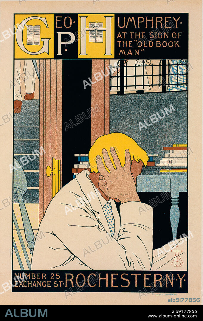M LOUISE STOWELL. Affiche américaine pour la librairie "The Old Book Man", c1897. [Publisher: Imprimerie Chaix; Place: Paris].