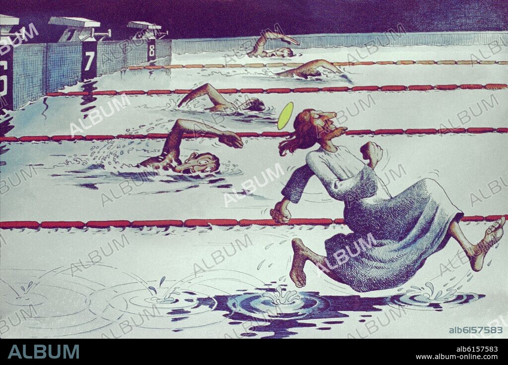 COMIC - JESUS EN UNA CARRERA DE NATACION-.