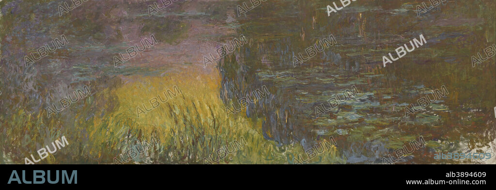 CLAUDE MONET. Soleil couchant The Water Lilies - Setting Sun. Date/Period: 1914 - 1926. Painting. Height: 2,000 mm (78.74 in); Width: 6,000 mm (19.68 ft).