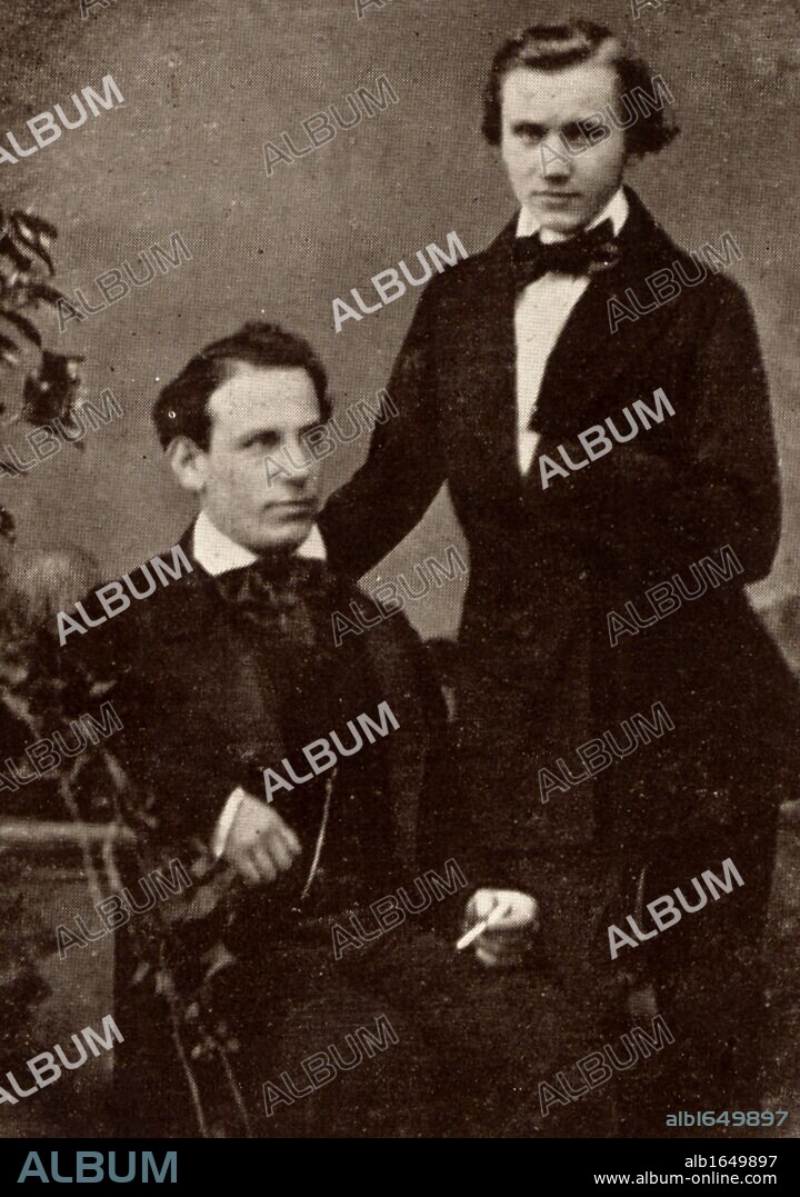 Johannes Brahms (1833-1897) German composer, standing, with the refugee Hungarian violinist, Eduard Remenyi (1828-1898), with whom he went on tour.  Halftone from a photograph.. (Photo by: Universal History Archive/UIG via Getty Images).