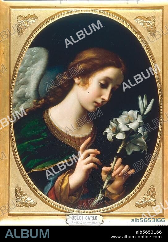 CARLO DOLCI. Dolci, Carlo. 1616-1687. "Angel of the Annunciation", c. 1650. Oil on canvas, 72 × 52cm. Inv. No. 61. Florence, Palazzo Pitti, Galleria Palatina.
