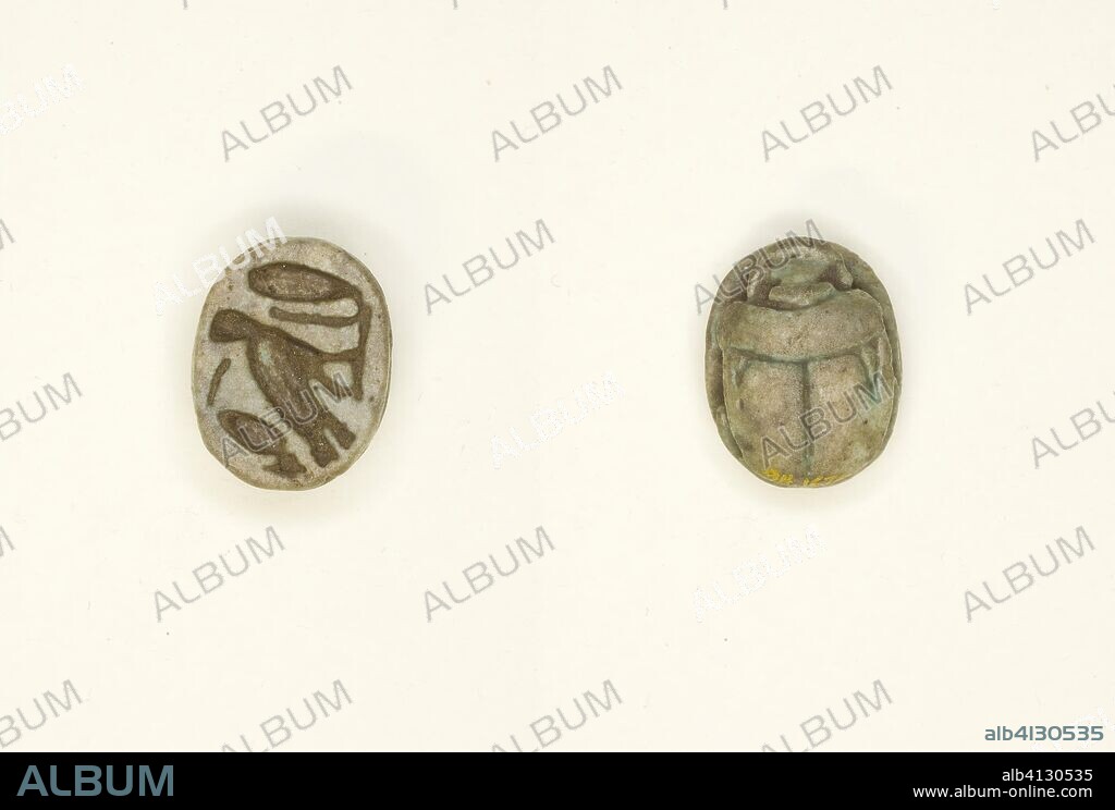 ANCIENT EGYPTIAN. Scarab: Cobra, m-owl, and sign ("sDm" ?). Egyptian. Date: 1550 BC-343 BC. Dimensions: 1.3 × 1 × 0.6 cm (1/2 × 3/8 × 1/4 in.). Steatite. Origin: Egypt.