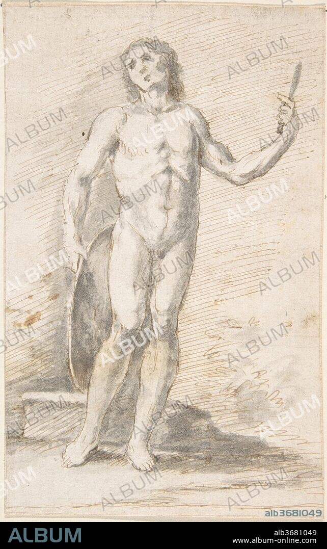Standing Male Nude. Artist: Anonymous, Spanish, School of Seville, 17th century. Dimensions: 6-7/8 x 4-5/16 in.  (17.5 x 11.0 cm). Date: 17th century.