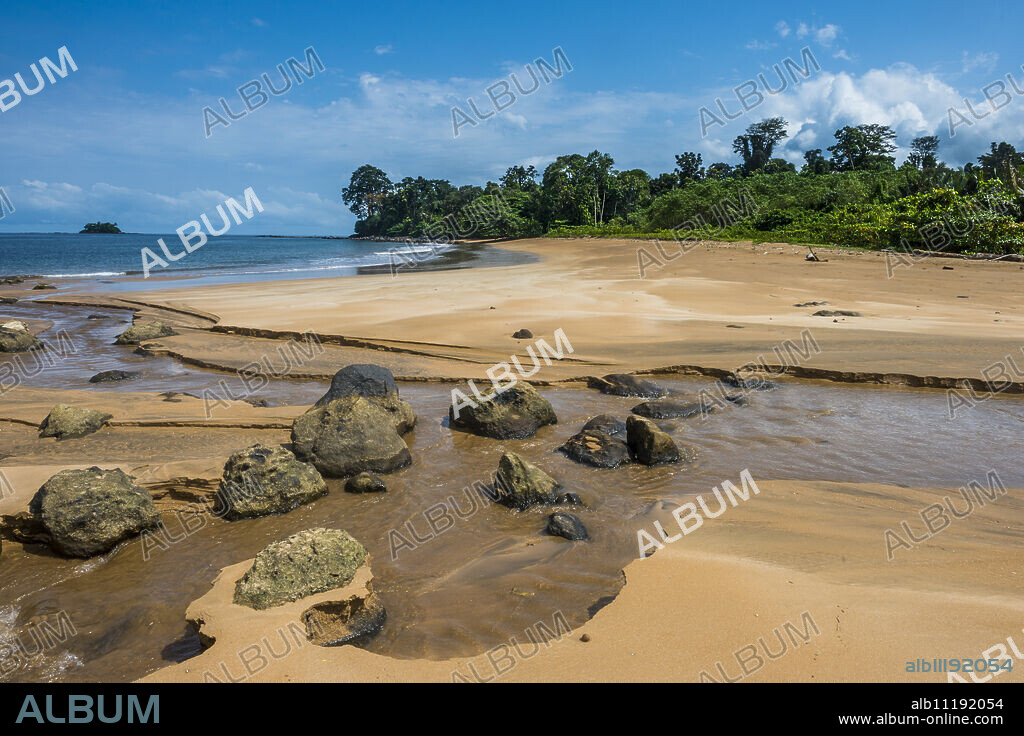 Playa de Alena, white sand beach on the island of Bioko, Equatorial Guinea, Africa.