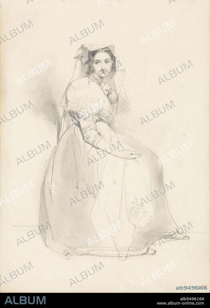 Sitting girl from the surroundings of Rome, draughtsman: Johan Hendrik Koelman, 1830 - 1887, paper, h 263 mm × w 189 mm.