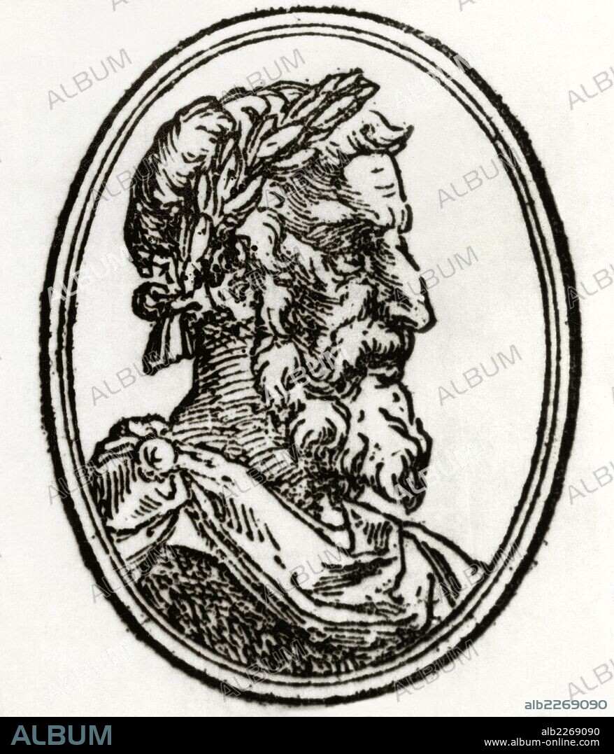 Ausias March (1400-1459). Medieval Valencian poet and knight from Gandia, Valencia. He is considered as one of the most important poets of the Golden Century of catalan literature. Engraving.