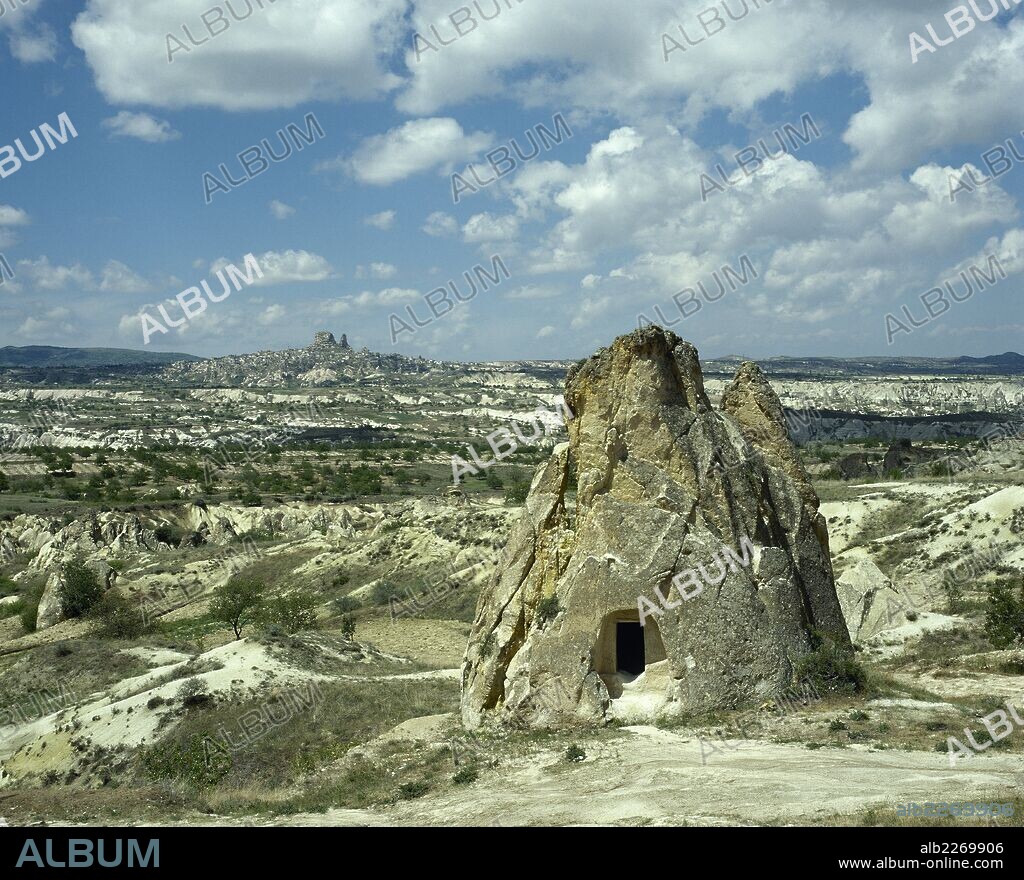 Turkey, Cappadocia. The Goreme Open-Air Museum. Monastic complex. Rock-cut churches, carved out by Orthodox monks. Anatolian Peninsula.