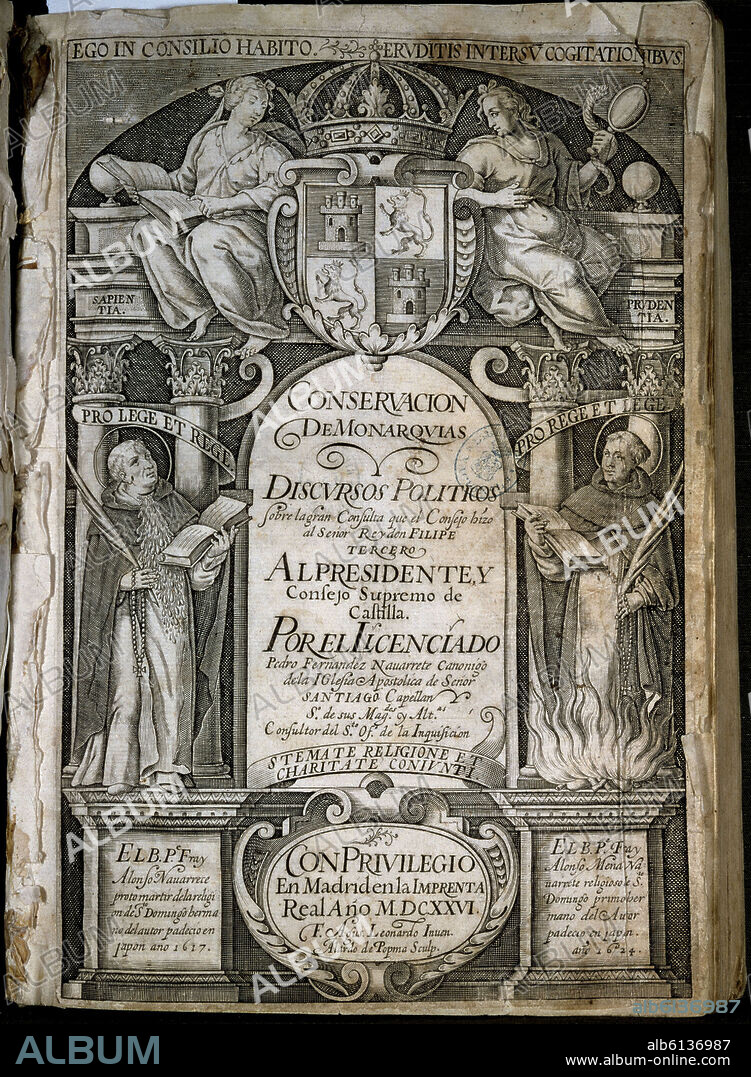 FERNANDEZ NAVARRETE PEDRO. PORTADA DEL LIBRO CONSERVACION DE MONARQUIAS - 1626.