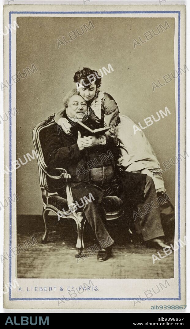 Portrait of Alexandre Dumas Père (1803-1870), (novelist) and Adah Menken (1835-1868, dancer, horsewoman, mime), Liébert, Alphonse, Photographer, Before 1870, 2nd half of the 19th century, Graphic Arts, Photography, Albumen print, Height: 9.1 cm, Width: 5.4 cm.