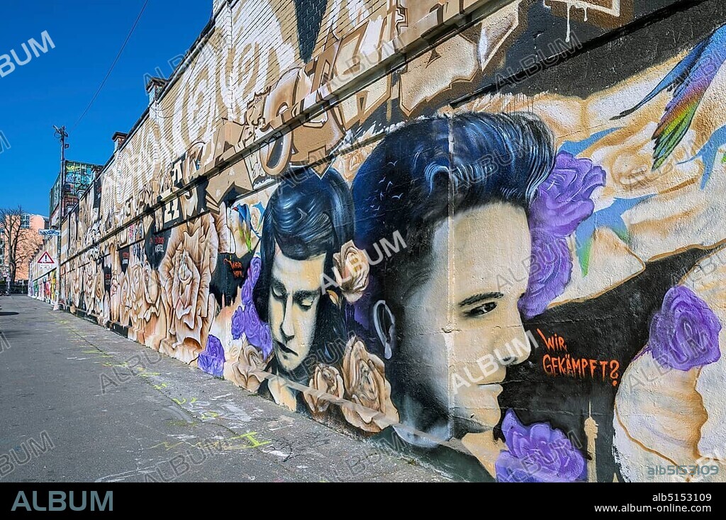 Graffiti, commemoration of the "White Rose", Sophie Scholl and Hans Scholl, slaughterhouse grounds, Munich, Upper Bavaria, Bavaria, Germany