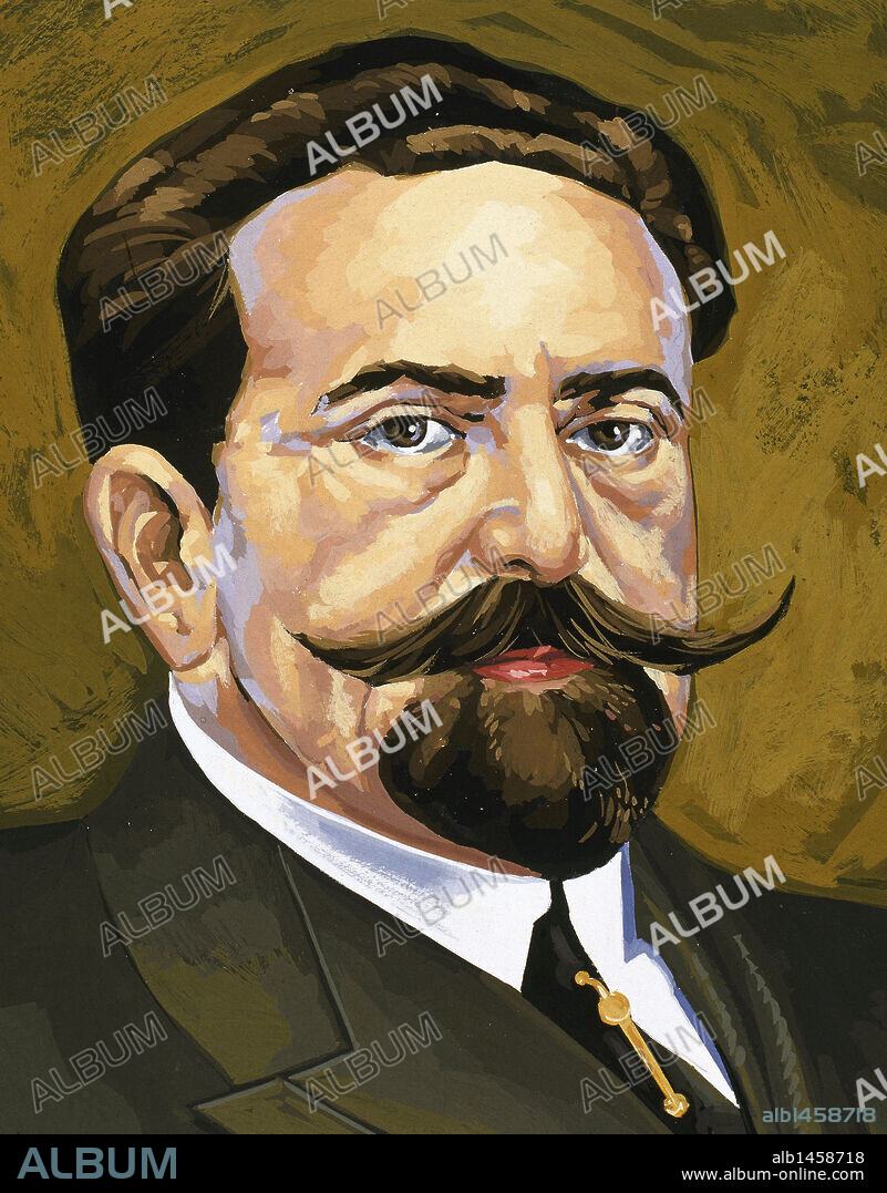 SANTIAGO ALBA Y BONIFAZ (1872-1949). Político español. Gobernador de Madrid (1906), Ministro de Instrucción Pública (1912) con Canalejas, y de Hacienda (1916) con Romanones. García Prieto le encargó la Cartera de Hacienda Pública (1922) pero tras el golpe de Primo de Rivera, se exilió. Retornó y presidió las Cortes de 1936. S. XX. Dibujo.