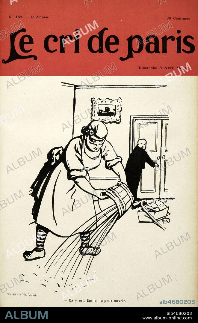 Ca y est Emile, tu peux ouvrir. La Republique et le president Emile LOUBET. Caricature de Felix VALLOTTON (1865-1925) pour Le Cri de Paris du 8/04/1900. Credit : Collection KHARBINE-TAPABOR.