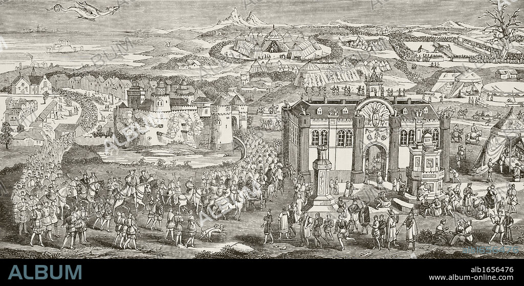 The Field of the Cloth of Gold. Site of the meeting between Henry VIII of England and Francis I of France. From The National and Domestic History of England by William Aubrey published London circa 1890.