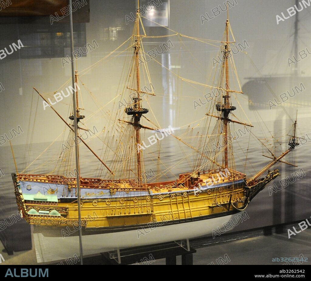 The ship of the Royal Dano-Norwegian Navy Sophia Amalia, the wife of King Frederick III. Built  by James Robbins. 1637-1650. Was commissioned by King Christian IV. Norwegian Maritime Museum. Oslo. Norway.