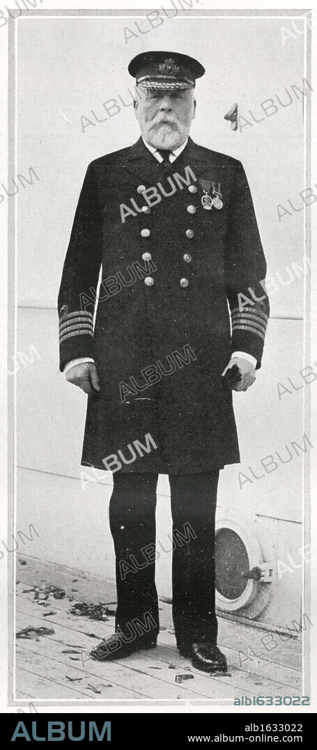 Captain Edward J Smith RNR. . Captain Edward J Smith RNR, Captain of the Titanic. Captain Smith commanded many famous White Star boats including the Britannic, Germanic, and Majestic. Later he commanded the Baltic and Adriatic and was then transferred to the Olympic before finally going to the Titanic. He went down with the ship. Titanic was built by Harland & Wolff in Belfast Ireland during 1910 - 1911, and sank on 15th April, 1912, after striking an iceberg off the coast of New Foundland during her maiden voyage from Southampton, England to New York, USA, with the loss of 1,522 passengers and crew. (Photo by Titanic Images/Universal Images Group).
