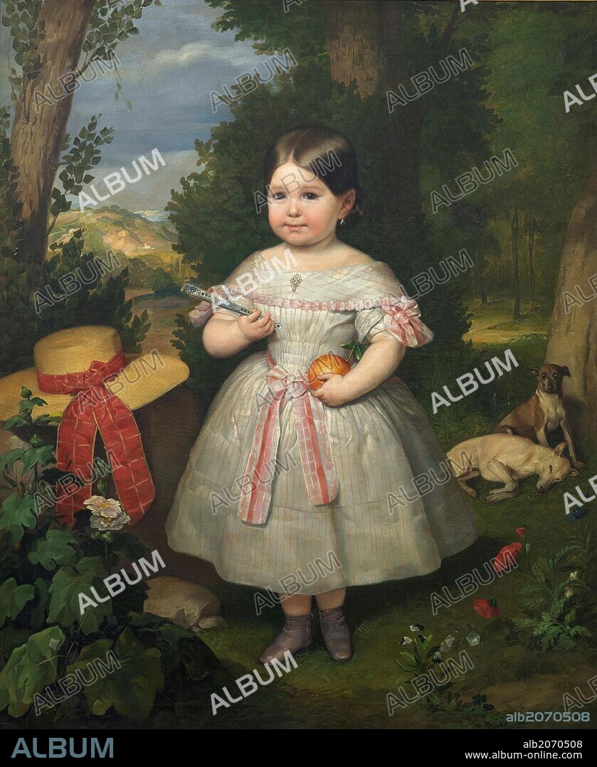 Carlos Luis de Ribera y Fieve / 'Retrato de niña con fondo de paisaje', 1847, Spanish School, Canvas, 116 cm x 95 cm, P04597.