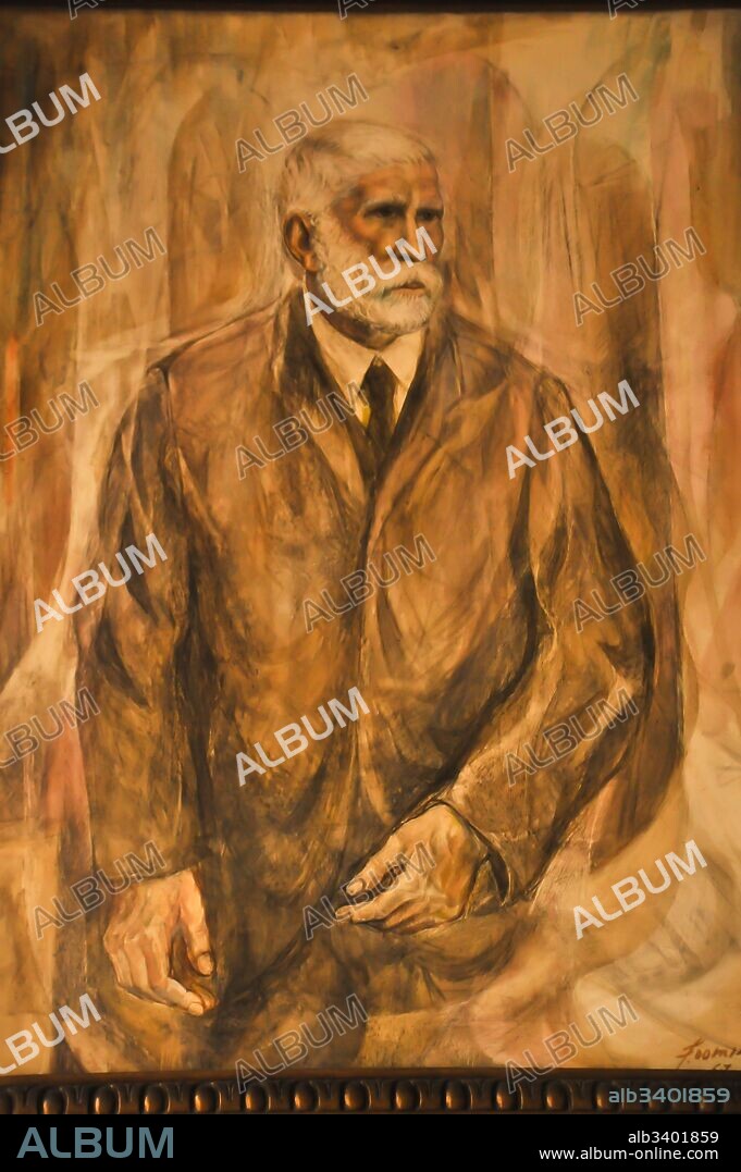 FRANCESC DOMINGO y FRANCESC DOMINGO I SEGURA. Francesc Domingo / "retrato de Antoni Gaudí", Siglo XX, Pintura, Situada en la Real Academia de Buenas Letras de Barcelona.