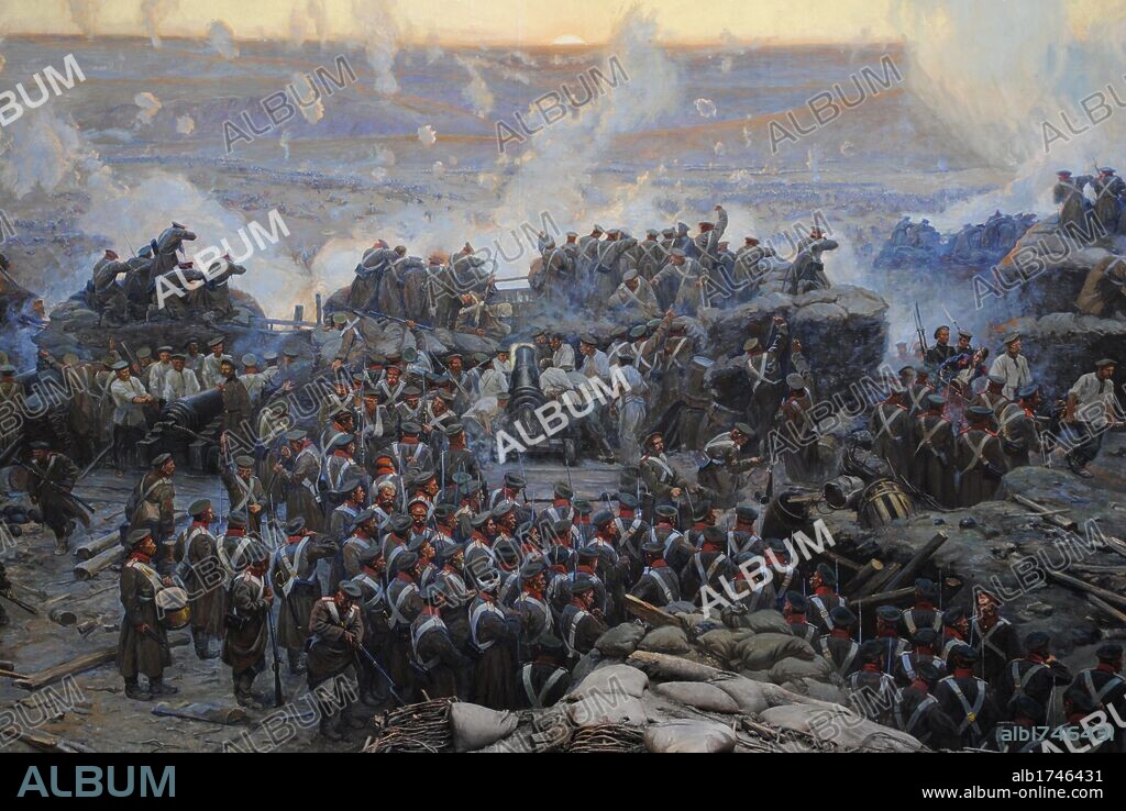 FRANZ ROUBAUD. Crimean War (1853-1856). Siege of Sevastopol, 1854-1855, by Franz Alekseyevich Roubaud (1856-1928). The city, on the Black Sea, was besieged for 11 months. Detail. Museum of Heroic Defense and Liberation of Sevastopol. Crimean Peninsula. Ukraine.