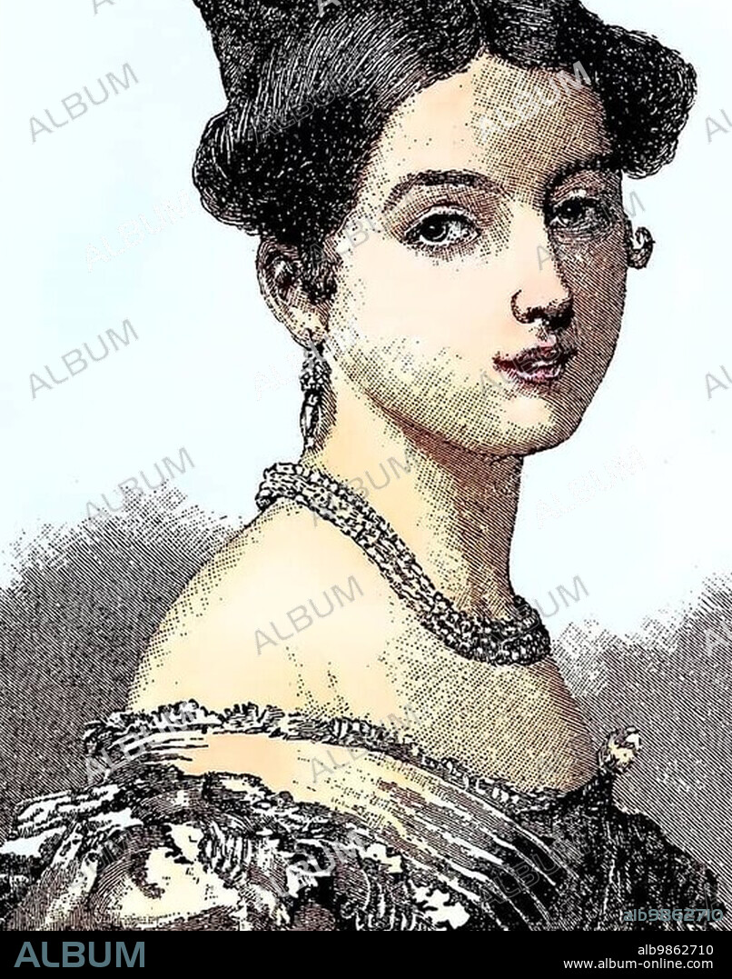 Queen Victoria on her accession to the throne in 1837, Her Royal Highness Princess Alexandrina Victoria of Kent, 24 May 1819, 22 January 1901, was Queen of the United Kingdom of Great Britain and Ireland from 1837 to 1901, digital improved reproduction of an original 19th century print