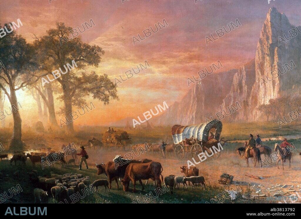 Emigrants Crossing the Plains (Sunset on the Oregon Trail, 1867) by A. Bierstadt.