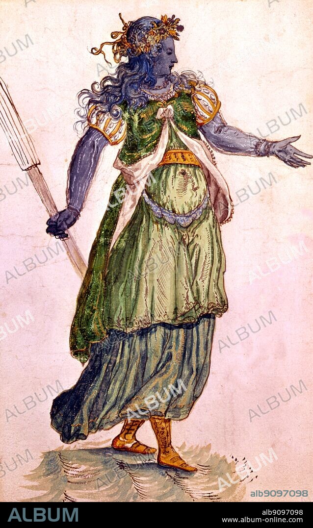 Torch bearer as an oceania from The Masque of Blackness by Ben Jonson, 1605. Costume design by Inigo Jones. Reproduction by permission of the Trustees of the Chatsworth Settlement. Photography by courtesy of the Victoria & Albert Museum, London.. ©2006 TopFoto.