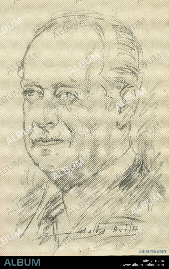 Madrid, 31/07/1954. Retrato en dibujo de Julio Casares, Consejero de la Real Academia Española de la Lengua.