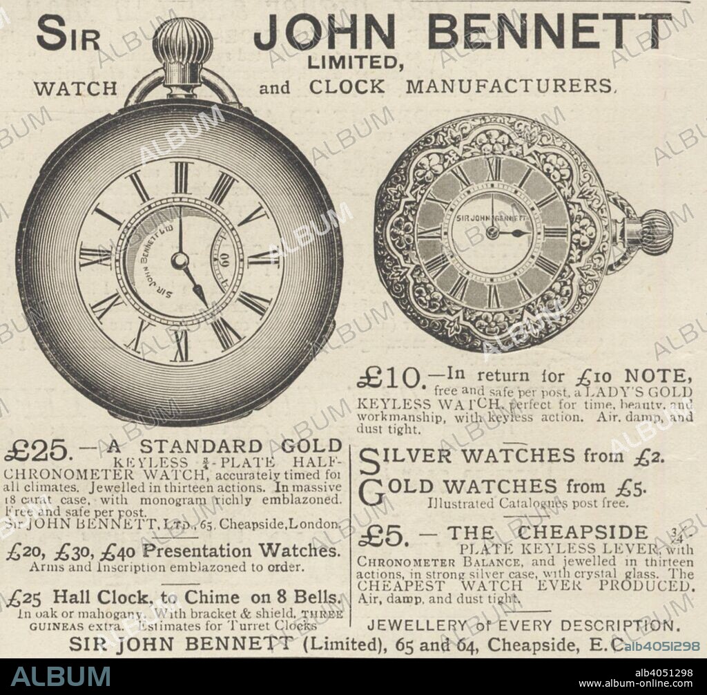 Sir John Bennett Watch and Clock Manufacturers, 1893.