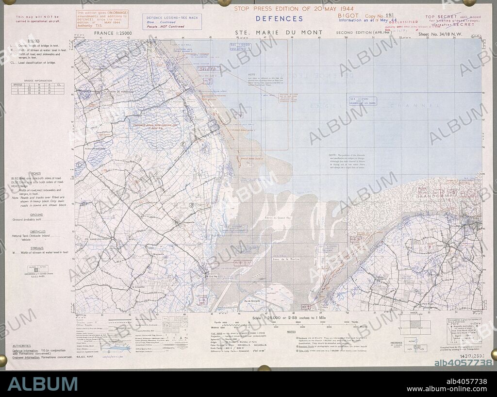 Ste. Marie Du Mont. Sainte-Marie-du-Mont, France. Utah beach. A map of the Second World War. It is best known for being the scene of military engagement between the American 101st Airborne Division and the German Wehrmacht on D-Day, June 6, 1944. Sainte Marie Du Mont was the first village to be liberated in Normandy. France 1:25,000 Defences, Bigot. [London] : War Office, 1944. Source: Maps 14317.(259.) 34-18 NW.