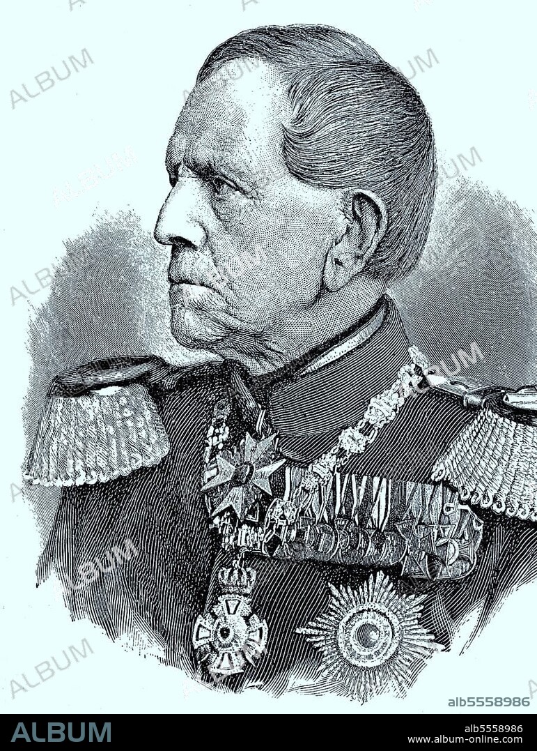 Helmuth Karl Bernhard von Moltke, ab 1870 Graf von Moltke, 26. Oktober 1800 -24. April 1891, war ein preußischer Generalfeldmarschall und Chef des Generalstabs, Deutschland, digitale verbesserte Reproduktion eines Originaldrucks aus dem 19. Jahrhundert.