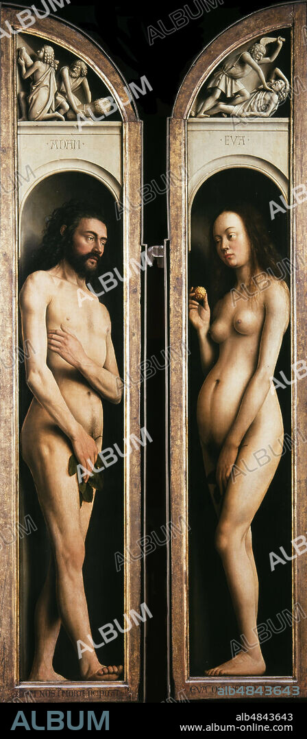 JAN VAN EYCK. The Ghent Altarpiece. Adoration of the Mystic Lamb: Adam and Eve.