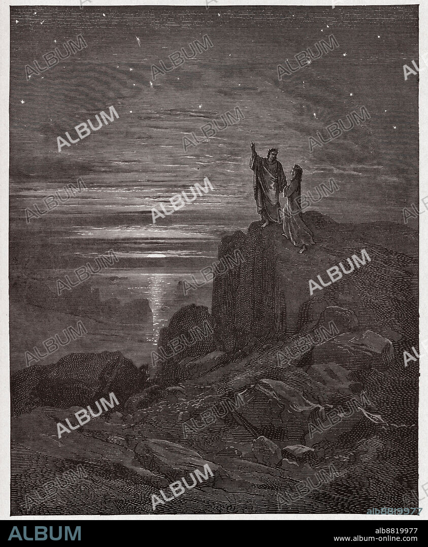 The Divine Comedy (La Divina Commedia, La Divine Comedie), Inferno, Canto 34: The poets emerge from hell - by Dante Alighieri (1265-1321) - Illustration by Gustave Dore (1832-1883), 1885.