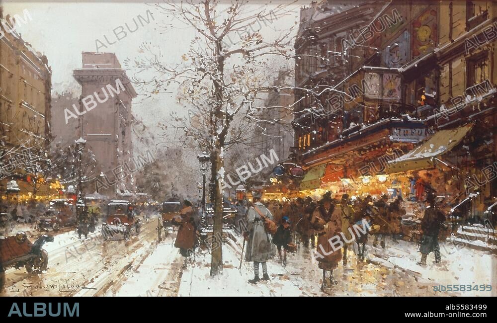 EUGENE GALLIEN-LALOUE. Paris (Frankreich), Porte Saint-Martin. (1674 erb.; Arch.: P.Bullet). "Verkehrsreicher Boulevard an der Porte Saint Martin". Gouache, undat., von Eugène Galien-Lalou. (1854-1941). 18,5 × 31 cm. Kunsthandel London, Sotheby's, 27. November 1991, Lot 298.