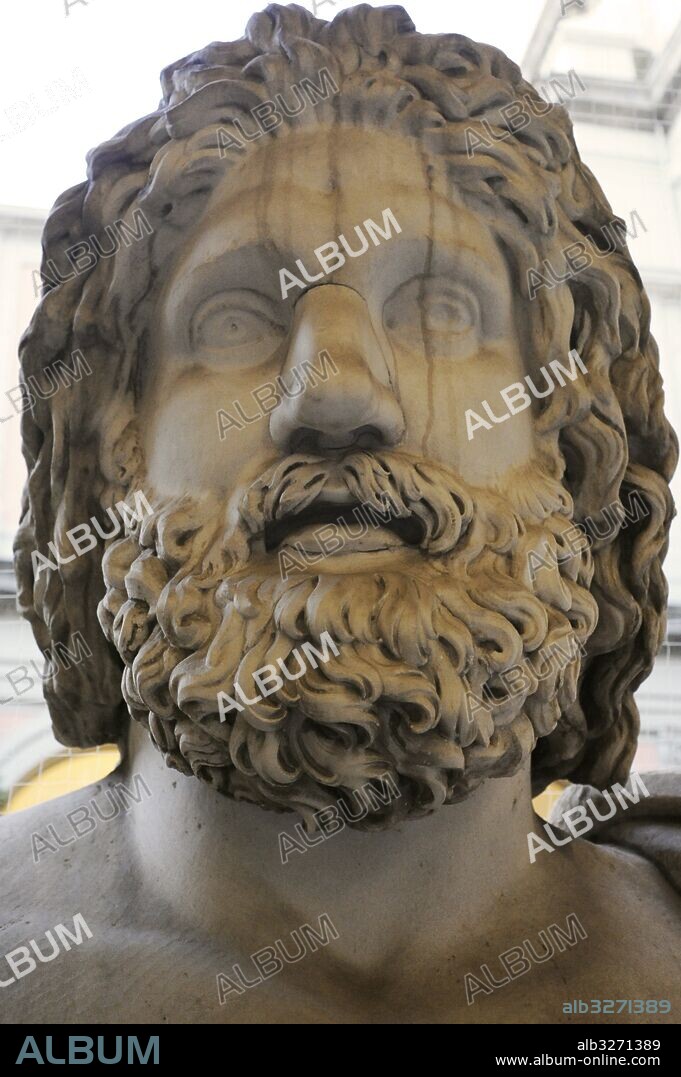 Jupiter of Cuma. White marble Thassos, from Cuma. Forum, Capitolium, second half of first century AD. National Archaeological Museum, Naples. Italy.