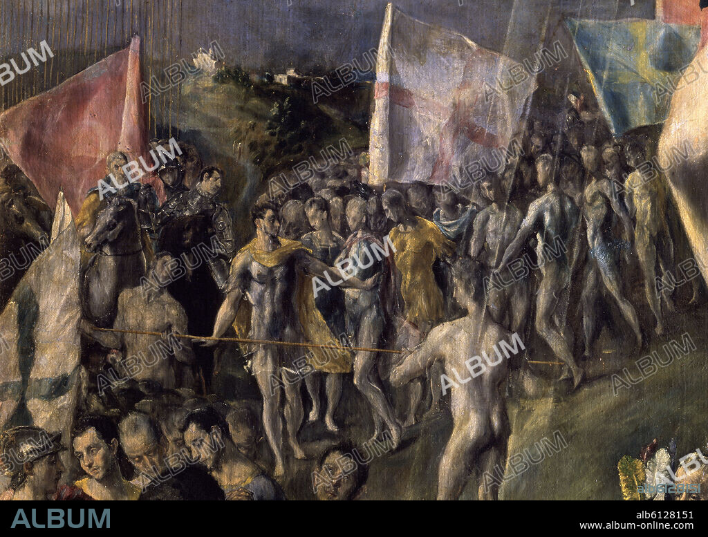 EL GRECO-DOMENIKOS THEOTOKOPOULOS (1540-1614). MARTIRIO DE SAN MAURICIO - DETALLE DE SAN MAURICIO JUNTO A SUS SOLDADOS HACIA EL MARTIRIO -1582/1582 - MANIERISMO ESPAÑOL - Conj nº 1271.