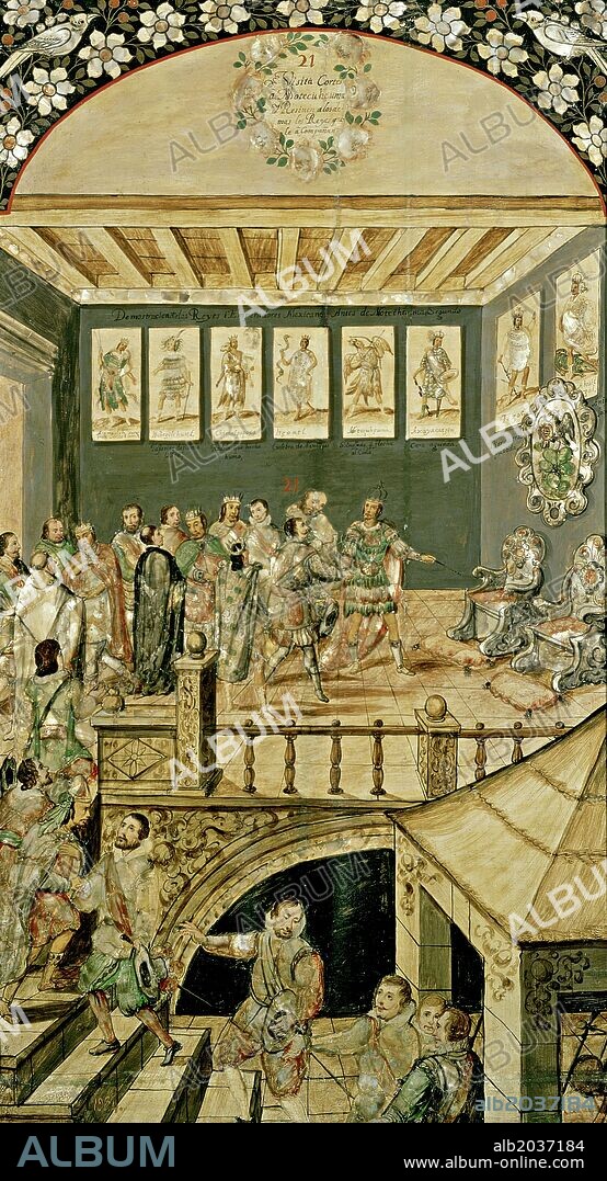 MIGUEL GONZÁLEZ. 'Conquista de México. Visita de Hernán Cortés a Moctezuma', siglo 17.