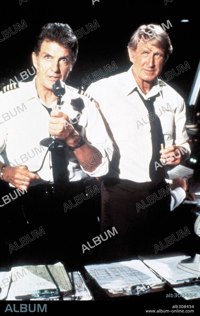 LLOYD BRIDGES and ROBERT STACK in AIRPLANE!, 1980, directed by DAVID ZUCKER and JIM ABRAHAMS. Copyright PARAMOUNT PICTURES.