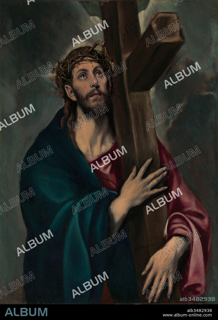 Christ Carrying the Cross, ca. 1577–87, Oil on canvas, 41 5/16 x 31 1/8 in. (105 x 79 cm), Paintings, El Greco (Domenikos Theotokopoulos) (Greek, Iráklion (Candia) 1540/41–1614 Toledo), During his long career in Spain, El Greco produced numerous paintings of Christ carrying the cross. The Lehman canvas, arguably his earliest version of the subject, is not a narrative scene: no other figures are represented and the setting is not recognizable.