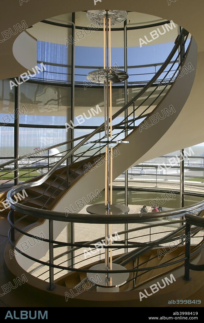 South staircase, De La Warr Pavilion, Bexhill on Sea, East Sussex. Completed in 1935, and the result of an architectural competition, Bexhill's De La Warr Pavilion was the first British building to be built in the International style. The architects who won the competition were Eric Mendelsohn and Serge Chermayeff. The project was the brainchild of the 9th Earl De La Warr, Herbrand Sackville, a socialist and Mayor of Bexhill at the time. The pavilion was built as a public amenity housing a 1500-seater entertainment hall, a restaurant, a reading room and a lounge.