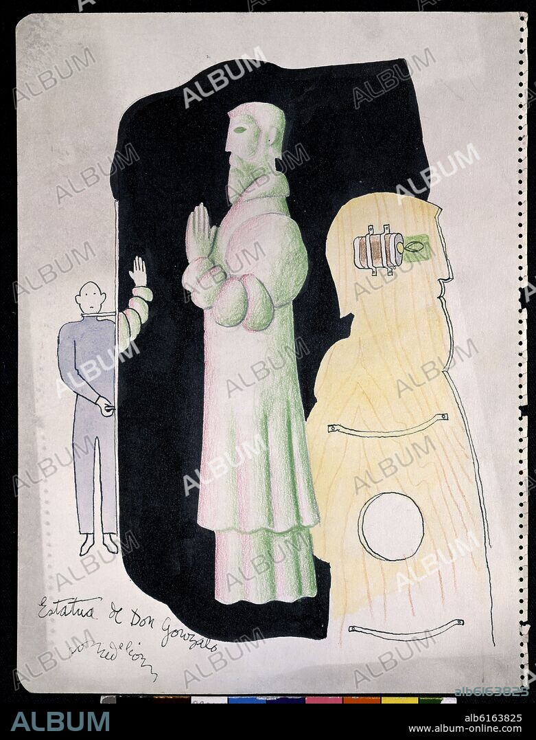 FEDERICO GARCÍA LORCA. BOCETO - ESTATUA DE DON GONZALO - DIBUJO SIGLO XX.