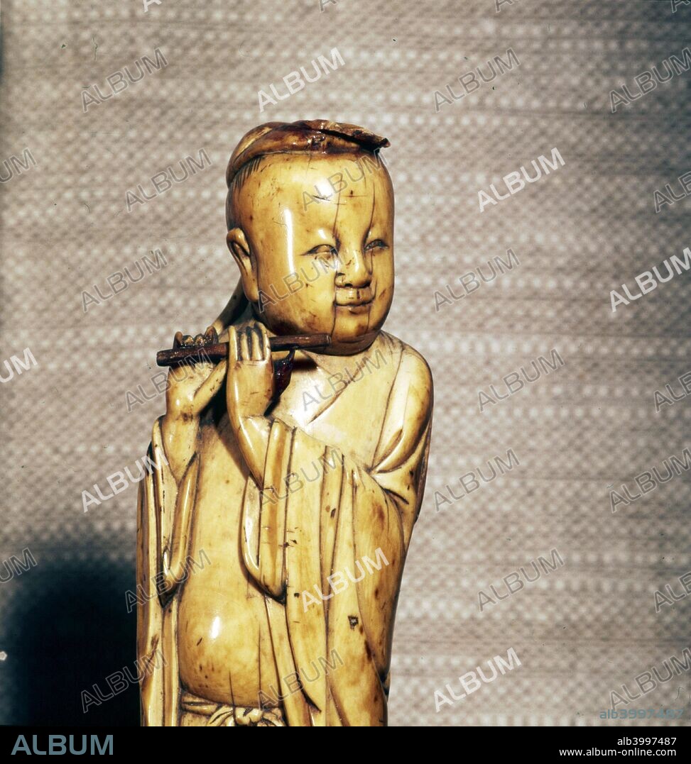 The Taoist Immortal, Han Xiangzi, Ming Dynasty, 17th century.  Chinese mythological figure and one of the Eight Immortals in the Taoist pantheon, often depicted carrying a dizi (Chinese flute), so he is also regarded as the patron deity of flutists. British Museum.