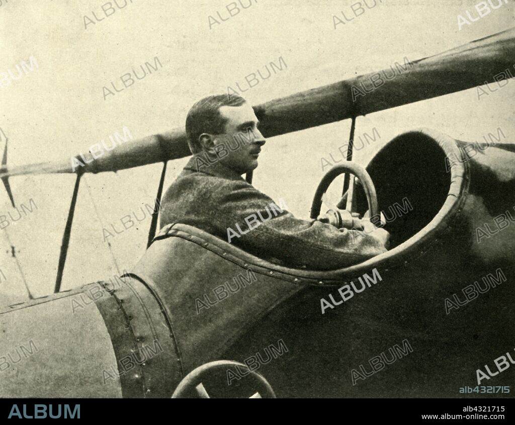 N BIRKETT. 'Flight-Lieutenant C. H. Collet, R.N., D.S.O.', c1914, (c1920). British naval airman Charles Herbert Collet (1888-1915) sitting in the cockpit of a DFW Mars, a German military utility aircraft, during the First World War. From "The Great World War - A History" Volume I, edited by Frank A Mumby. [The Gresham Publishing Company Ltd, London, c1920].