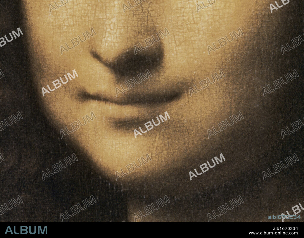 Mona Lisa - Detail Of Mouth Ca.1503-06 Leonardo da Vinci (1452-1519 Italian) Oil On Wood Panel Musee du Louvre, Paris, France.