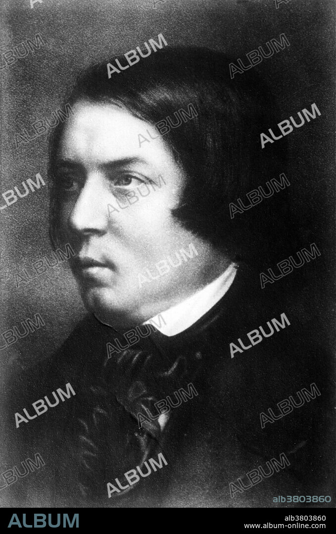 Robert Schumann (June 8, 1810 - July 29, 1856) was a German composer and influential music critic. He is widely regarded as one of the greatest composers of the Romantic era. He left the study of law, intending to pursue a career as a virtuoso pianist, but a hand injury ended this dream. He then focused his musical energies on composing. His published compositions were written exclusively for the piano until 1840; he later composed works for piano and orchestra; many Lieder (songs for voice and piano); four symphonies; an opera; and other orchestral, choral, and chamber works. Schumann suffered from a lifelong mental disorder, first manifesting itself in 1833 as a severe melancholic depressive episode, which recurred several times alternating with phases of 'exaltation' and increasingly also delusional ideas of being poisoned or threatened with metallic items. After a suicide attempt in 1854, Schumann was admitted to a mental asylum, at his own request. Diagnosed with "psychotic melancholia", he died two years later in 1856, at the age of 46, without having recovered from his mental illness. Detroit Publishing Company, circa 1915-25.